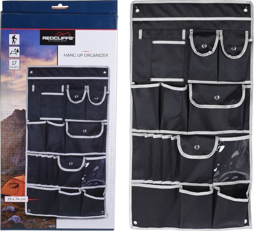 kapsář 39 x 74 cm, šedý pevný textil, 17 přihrádek